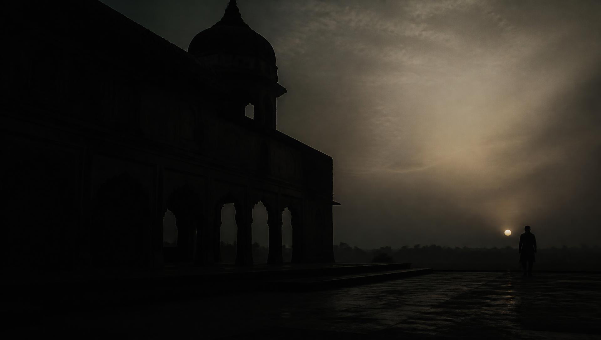 Dawn light across a stone monument, photographed by Kshitij Nagar